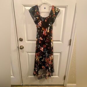 Floral Black High-Low Dress